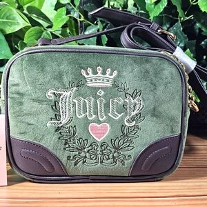 Juicy Couture Heritage Dome Satchel, Velour Hunter Green with Faux Leather NWT